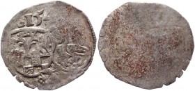 German States Henneberg 3 Heller 1545 (a)
MB# 20; Sch# 1169; Silver 0.42g.; Wilhelm V; Mint: Schleusingen; VF