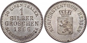 German States Hesse-Cassel 1 Silber Groschen 1866 
KM# 615; J# 37; Silver 2.04g.; Friedrich Wilhelm; AUNC