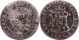 German States Hesse-Darmstadt 10 Kreuzer 1733 GK
KM# 148; Hoffm# 3642; Schütz# 2903; Silver 2.08g.; Ernst Ludwig; VF