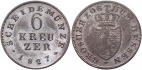 German States Hesse-Darmstadt 6 Kreuzer 1827 
KM# 290.2; J# 26; AKS# 79; Silver 2.28g.; Ludwig I; VF
