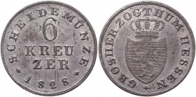 German States Hesse-Darmstadt 6 Kreuzer 1828 
KM# 290.2; AKS# 79; J# 26b; Silver 2.33g.; Ludwig X; XF-AUNC