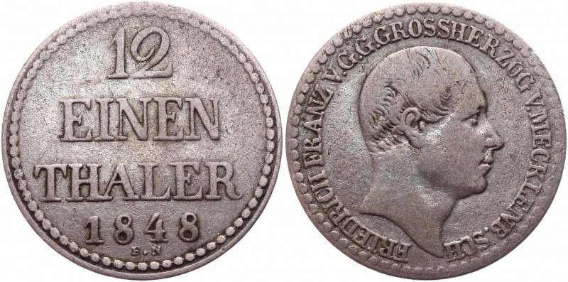 German States Mecklenburg-Schwerin 1/12 Thaler 1848 
KM# 302; AKS# 41; Silver 2...
