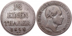 German States Mecklenburg-Schwerin 1/12 Thaler 1848 
KM# 302; AKS# 41; Silver 2.28g.; Friedrich Franz II; VF
