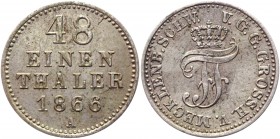 German States Mecklenburg-Schwerin 1/48 Thaler 1866 A
KM# 311; AKS# 44; J# 57; Silver 1.30g.; Friedrich Franz II; Mint: Berlin; AUNC