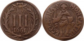 German States Munster 3 Pfennig 1661 
KM# 418; Copper 1.80g.; F-VF