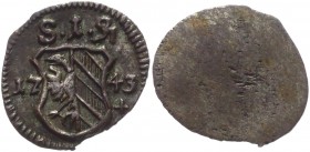 German States Nurnberg 1 Pfennig 1743 (g)
KM# 193a; Billon 0.25g.; VF