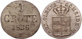 German States Oldenburg 1 Groten 1836 B
KM# 166; AKS# 13; J# 36; Silver 0.88g.; Paul Friedrich August; XF