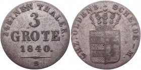 German States Oldenburg 3 Grote 1840 S
KM# 171; AKS# 12; J# 37; Silver 1.94g.; Paul Friedrich August; VF