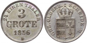 German States Oldenburg 3 Grote 1856 B
KM# 189; AKS# 27; J# 46; Silver 1.99g.; Nicolaus Friedrich Peter; AUNC