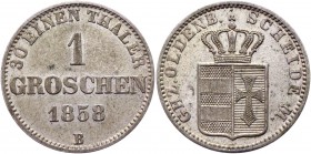 German States Oldenburg 1 Groschen 1858 B
KM# 193; AKS# 28; J# 52; Silver 2.20g.; Nicolaus Friedrich Peter; AUNC