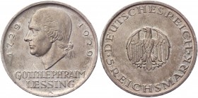 Germany - Weimar Republic 5 Reichsmark 1929 A
KM# 61; Silver 24,91g.; 200th Anniversary - Birth of Gotthold Lessing; XF+