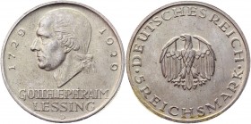 Germany - Weimar Republic 5 Reichsmark 1929 D
KM# 61; Silver 25,00g.; 200th Anniversary - Birth of Gotthold Lessing; AUNC