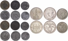 Germany - Third Reich Lot of 9 Coins 1934 - 1944
Silver and Zink; VF-XF