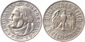 Germany - Third Reich 2 Reichsmark 1933 A 
KM# 79; Silver 7,9g.; Birth of Martin Luther; AUNC