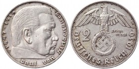 Germany - Third Reich 2 Reichsmark 1936 E 
KM# 93; Silver 7,93g.; Swastika-Hindenburg; XF+
