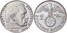 Germany - Third Reich 2 Reichsmark 1936 J
KM# 93; Silver 7,95g.; AUNC
