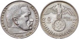 Germany - Third Reich 2 Reichsmark 1939 E 
KM# 93; Silver 8,00g.; Swastika-Hindenburg; XF+