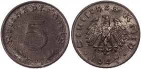 Germany - Third Reich 5 Reichspfennig 1947 D
KM# A105; Zinc 2,49g.; AU