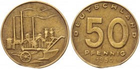 Germany - DDR 50 Pfennig 1950 A Error
KM# 4; Aluminum-Bronze 3,25g.; XF