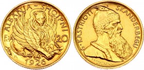 Albania 20 Franga Ari 1926 R
KM# 12; F# 5; Gold; Zogu I; Roma mint; Mintage of only 100 pieces; Extremly rare coin!; UNC