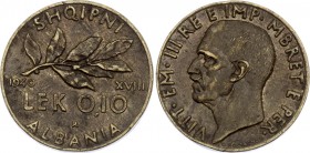 Albania 0.10 Lek 1940 
KM# 28; Vittorio Emanuele III; XF