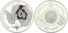 Belarus 20 Roubles 2007 
KM# 164; Silver Proof Colour; International Polar Year; Two Penguins