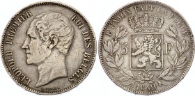 Belgium 5 Francs 1849 
KM# 17; Silver; Leopold I