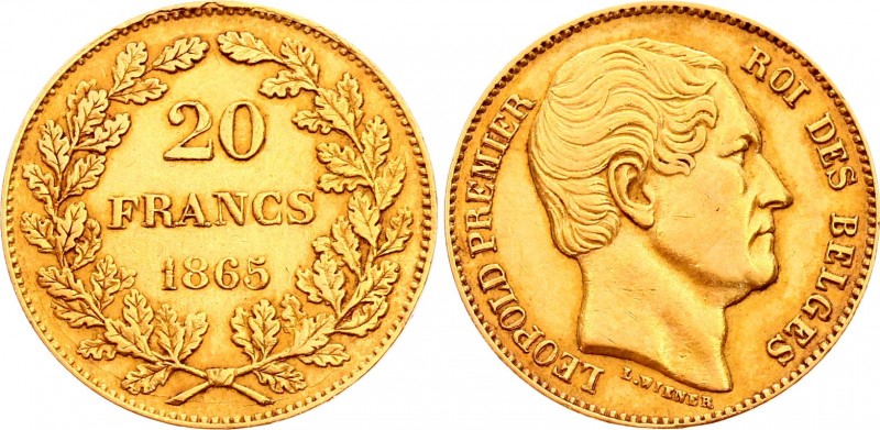 Belgium 20 Francs 1865 
KM# 23; Gold (.900) 6.38g 21mm; Leopold I