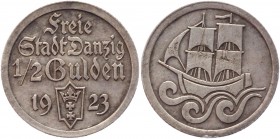 Danzig 1/2 Gulden 1923 
KM# 144; Silver 24,99g.; XF+