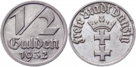 Danzig 1/2 Gulden 1932 
KM# 153; Nickel 2,94g.; XF+