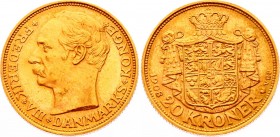 Denmark 20 Kroner 1908 VBP GJ
KM# 810; Gold (.900) 8.96g 23mm; Frederik VIII