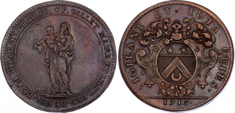 France Bourgogne Copper Jeton 1719 
Obv. VIGILANT ET TUTA QUIES. 1719. Rev. P. ...