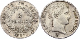 France 5 Francs 1811 M
KM# 694.10; Silver; Napoleon I; Umounted