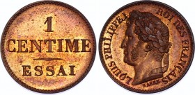 France 1 Centime 1843 - 1846 Essai Barre
VG# 2802; Maz# 1114; Bronze; Proof
