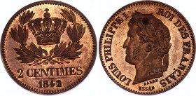 France 2 Centimes 1842 Essai Barre
VG# 2935; Maz# 1116; Bronze; Proof