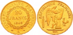 France 20 Francs 1849 A
KM# 757; Gold (.900) 6.45g 21mm