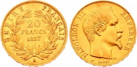 France 20 Francs 1857 A
KM# 781; Gold (.900) 6.45g 21mm; Napoleon III