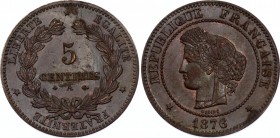 France 5 Centimes 1876 A
KM# 821; Silver; UNC With Amazing Chocolate Toning!