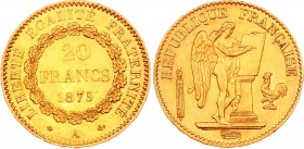 France 20 Francs 1875 A
KM# 825; Gold (.900) 6.45g 21mm; UNC