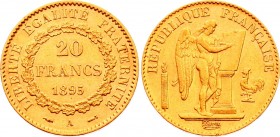 France 20 Francs 1895 A
KM# 825; Gold (.900) 6.45g 21mm