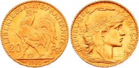 France 20 Francs 1905 
KM# 847; Gold (.900) 6.45g 21mm; Marianne Rooster