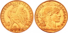 France 10 Francs 1910 
KM# 846; Gold (.900) 3.20g 19mm