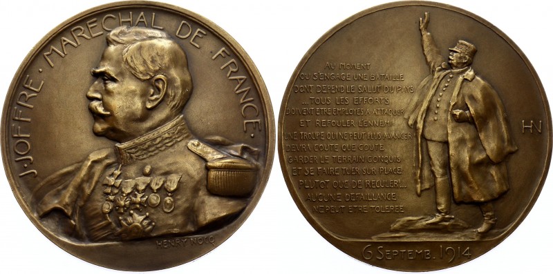 France Bronze Medal "Marshal Joseph Joffre" 1914 WW1 
Bronze 138g 68mm; by Henr...
