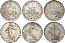 France 3 x 1 Franc 1916 - 1918
KM# 844.1; Silver