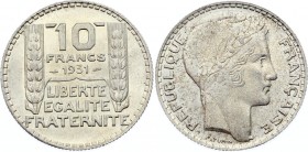 France 10 Francs 1931 
KM# 878; Silver; UNC with Fill Mint Luster!