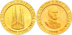 Spain 20000 Pesetas 1992 
KM# 875; Gold (.999) 6.61g 23mm; Proof; 1992 Summer Olympics in Barcelona