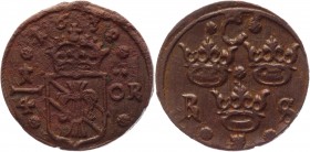 Sweden 1/4 Ore 1638 
KM# 160; Copper 9,93g.; AUNC-