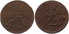 Sweden 2 Ore 1746 
KM# 437; Copper 28,3g.; VF+