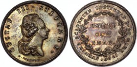 Sweden Silver Swedish Academy Medal of Merit 1786 (1919) Restrike
16.9g 34.5mm; By Fehrman; Gustav III