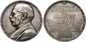 Sweden Silver Medal "Enskilda Bank, Marcus Wallenberg" 1920 
103.5g 63mm; By Lindberg